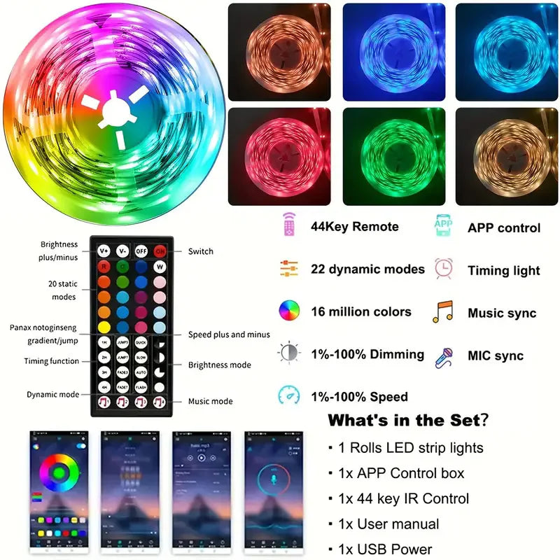USB LED Strip Lights APP Control Color Changing 5050 RGB Led Light Flexible Lamp Tape for Room Decoration TV Backlight Diode